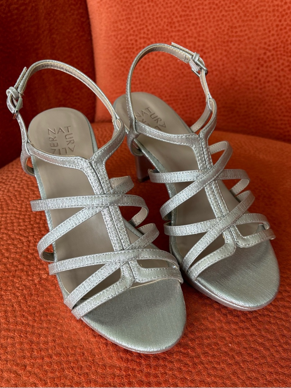 Naturalizer Silver Strappy Slingback Heels - Elegant Women's Sandals